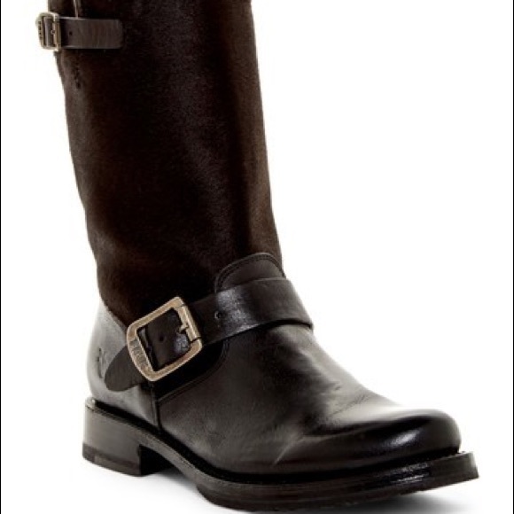 Frye Shoes - FRYE Veronica Short Black Leather Calf Moto Boots